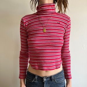 Tommy Hilfiger Red / Navy Blue / White Stripped Long Sleeve Turtleneck Top
